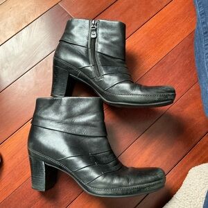 Clarks Black Leather Ankle Booties with Side Zip